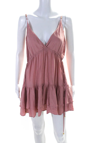 Pily Q Womens Spaghetti Strap Sleeveless V Neck Mini Dress Pink Size Extra Small