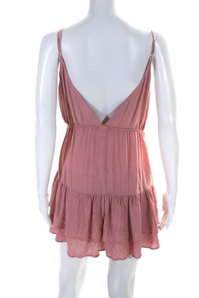 Pily Q Womens Spaghetti Strap Sleeveless V Neck Mini Dress Pink Size Extra Small