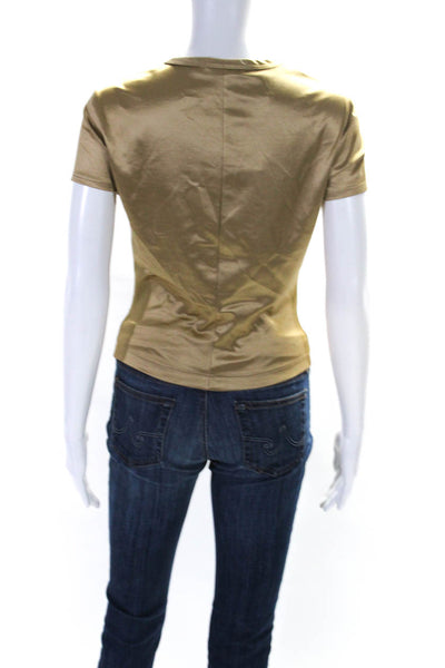 BCBGMAXAZRIA Womens Metallic Short Sleeve Blouse Gold Size M