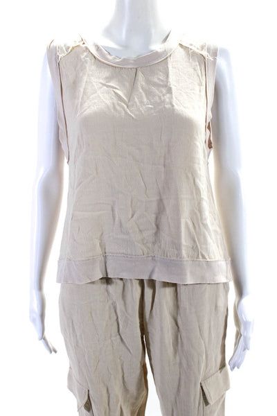 Fate. Women's Round Neck Sleeveless Two Piece Jogger Set Beige Size S