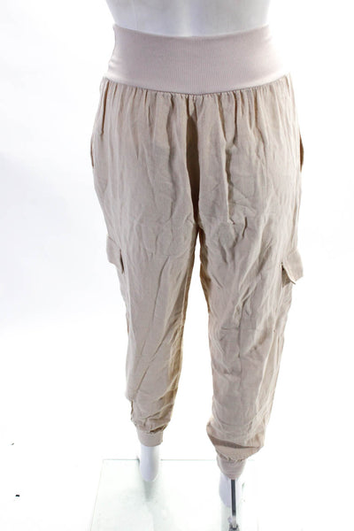 Fate. Women's Round Neck Sleeveless Two Piece Jogger Set Beige Size S