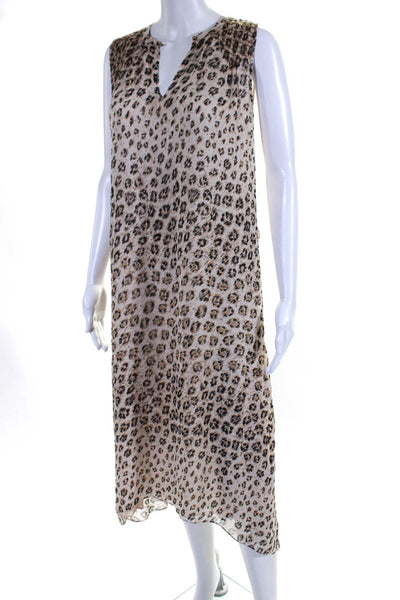 Joie Women's V-Neck Sleeveless Animal Print A-Line Midi Dress Size XS