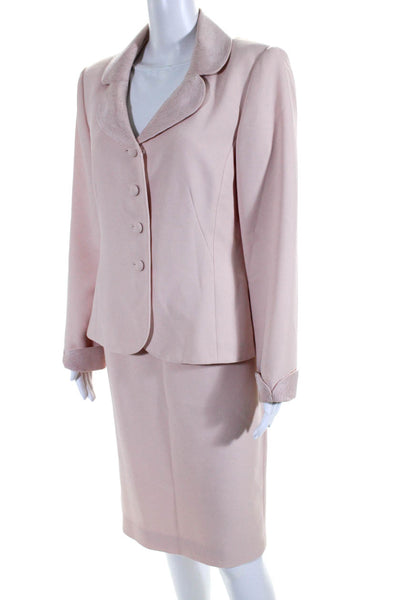 Albert Nipon Womens Single Breasted 2 Piece Embroidered Trim Suit Pink Size 10