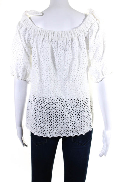 Sharis Womens Cotton Eyelet Lace Short Sleeve Off Shoulder Blouse White Size 4