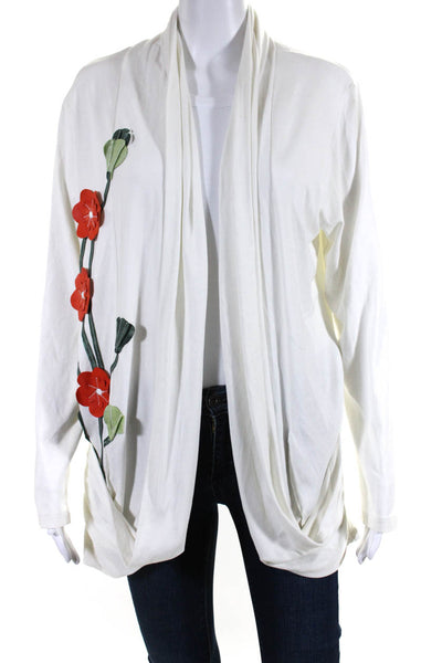 Natto Womens Open Front Leather Trim Long Sleeve Cardigan White Size L