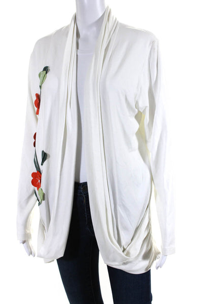 Natto Womens Open Front Leather Trim Long Sleeve Cardigan White Size L