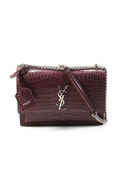 Saint Laurent 2022 Womens Medium Embossed Monogram Sunset Handbag Purple Leather