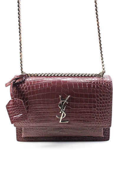 Saint Laurent 2022 Womens Medium Embossed Monogram Sunset Handbag Purple Leather