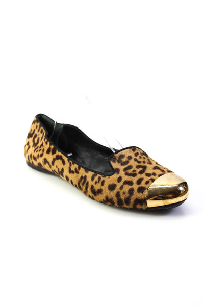 Yves Saint Laurent Womens Leopard Print Pony Hair Ballet Flats Brown Size 42