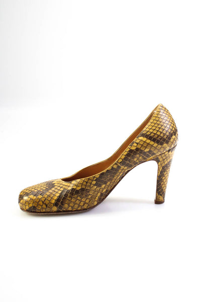 Bottega Veneta Womens Block Heel Square Toe Snakeskin Pumps Brown Size 39