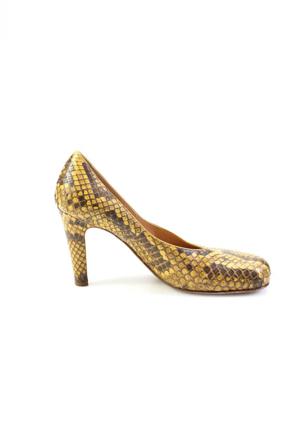 Bottega Veneta Womens Block Heel Square Toe Snakeskin Pumps Brown Size 39