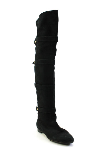 Fendi Womens Side Zip Spike Studded Knee High Boots Black Suede Size 39