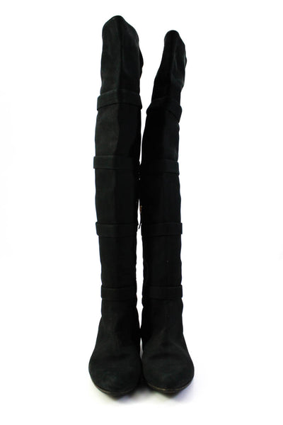 Fendi Womens Side Zip Spike Studded Knee High Boots Black Suede Size 39