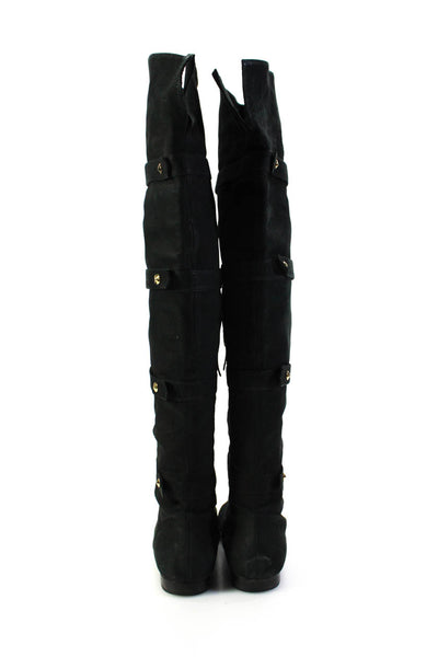 Fendi Womens Side Zip Spike Studded Knee High Boots Black Suede Size 39