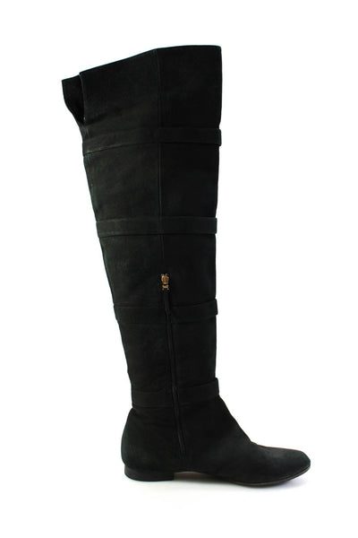 Fendi Womens Side Zip Spike Studded Knee High Boots Black Suede Size 39