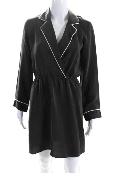 Amanda Uprichard Womens Gray Collar V-Neck Long Sleeve Faux Wrap Dress Size S