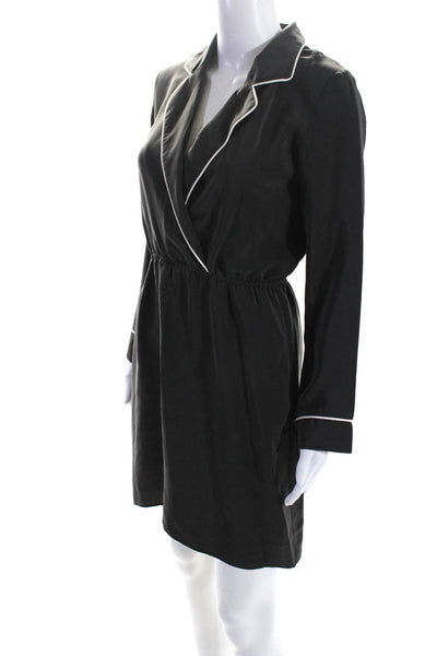 Amanda Uprichard Womens Gray Collar V-Neck Long Sleeve Faux Wrap Dress Size S