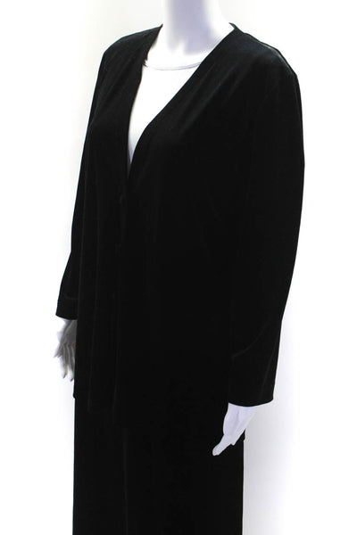 Joan Fagin Womens Velour Buttoned Long Sleeve Blouse Skirt Set Black Size PS S