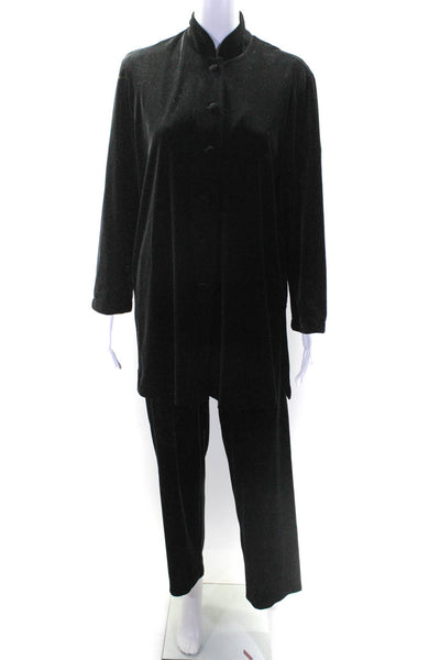 Joan Fagin Womens Velour Button Long Sleeve Blouse Top Pants Set Black Size PS S