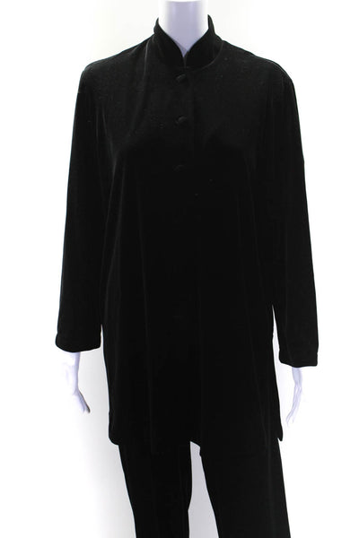 Joan Fagin Womens Velour Button Long Sleeve Blouse Top Pants Set Black Size PS S