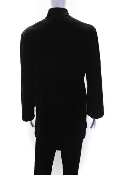 Joan Fagin Womens Velour Button Long Sleeve Blouse Top Pants Set Black Size PS S