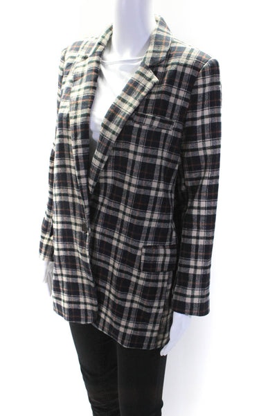 six/fifty Womens Plaid Print Buttoned Collared Long Sleeve Blazer Beige Size L