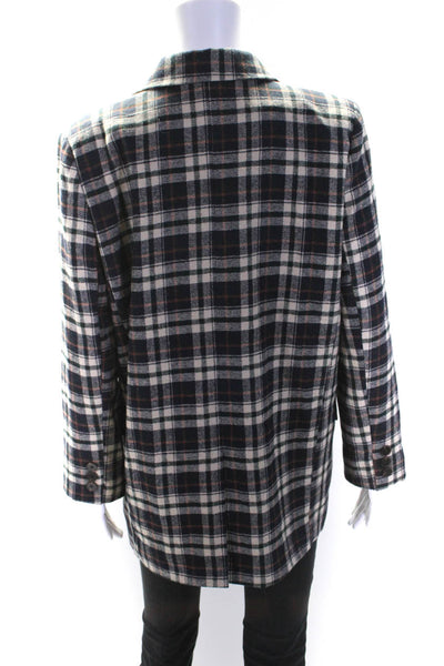 six/fifty Womens Plaid Print Buttoned Collared Long Sleeve Blazer Beige Size L