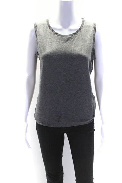 Les Copains Womens Ribbed Trim Round Neck Sleeveless Tank Top Gray Size EUR46