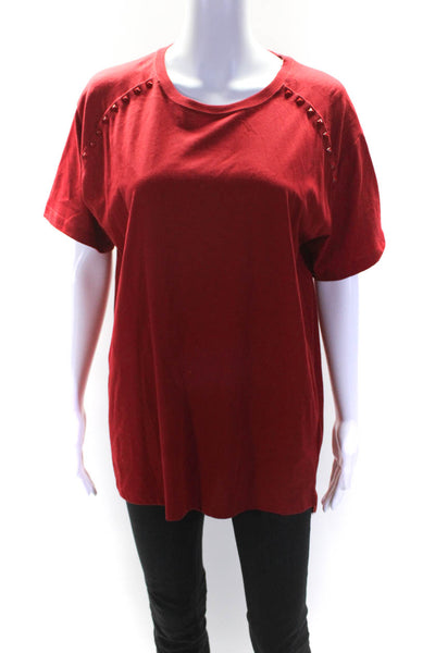 Valentino Womens Cotton Short Sleeve Studded Trim T shirt Red Size S