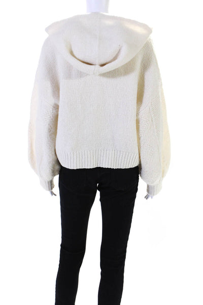 Sunday Stevens Womens Hooded Cable Knit Sweater Jacket Ecru Size S/M