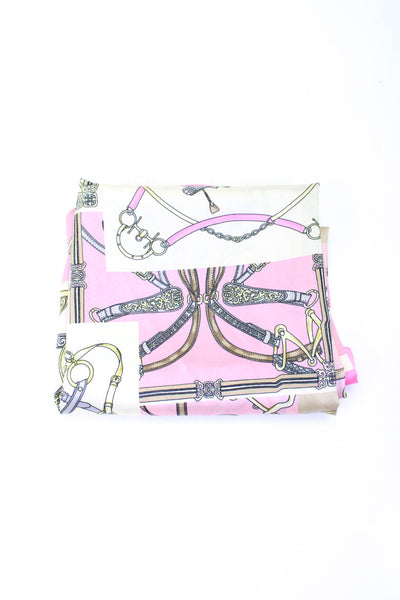 J. Mclaughlin Womens Stirrup Printed Satin Square Scarf Pink White Multi