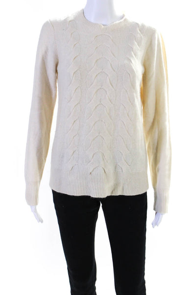 J. Mclaughlin Womens Cashmere Cable Knit Crew Neck Sweater White Size Small