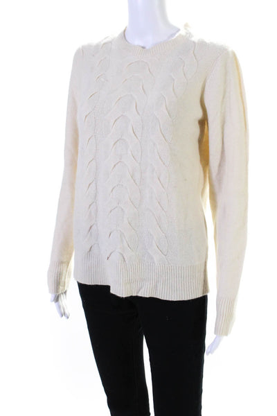 J. Mclaughlin Womens Cashmere Cable Knit Crew Neck Sweater White Size Small