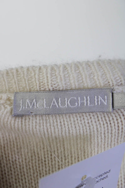 J. Mclaughlin Womens Cashmere Cable Knit Crew Neck Sweater White Size Small