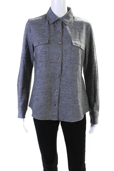 J. Mclaughlin Womens Button Front Collared Pocket Shirt Gray Wool Size Small