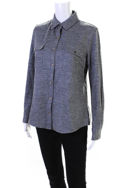 J. Mclaughlin Womens Button Front Collared Pocket Shirt Gray Wool Size Small