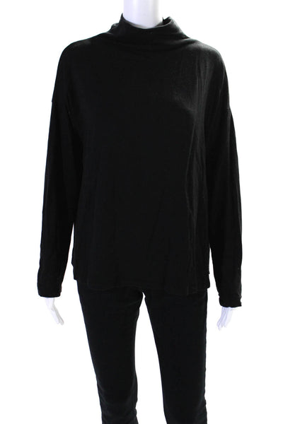 Eileen Fisher Womens Long Sleeve Mock Neck Knit Shirt Black Cotton Size Small