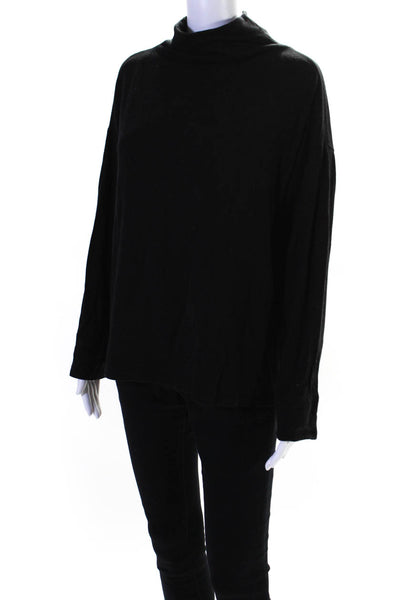 Eileen Fisher Womens Long Sleeve Mock Neck Knit Shirt Black Cotton Size Small