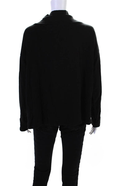 Eileen Fisher Womens Long Sleeve Mock Neck Knit Shirt Black Cotton Size Small