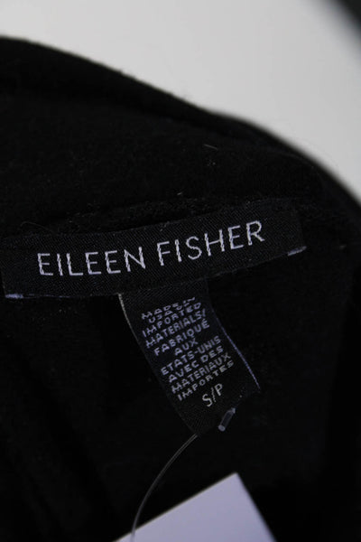 Eileen Fisher Womens Long Sleeve Mock Neck Knit Shirt Black Cotton Size Small