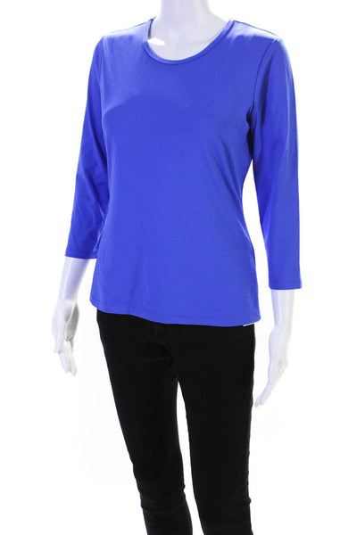 J. Mclaughlin Womens 3/4 Sleeve Crew Neck Knit Tee Shirt Blue Size Small