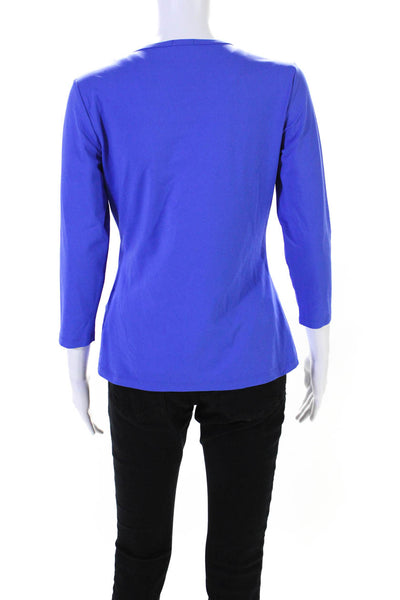 J. Mclaughlin Womens 3/4 Sleeve Crew Neck Knit Tee Shirt Blue Size Small