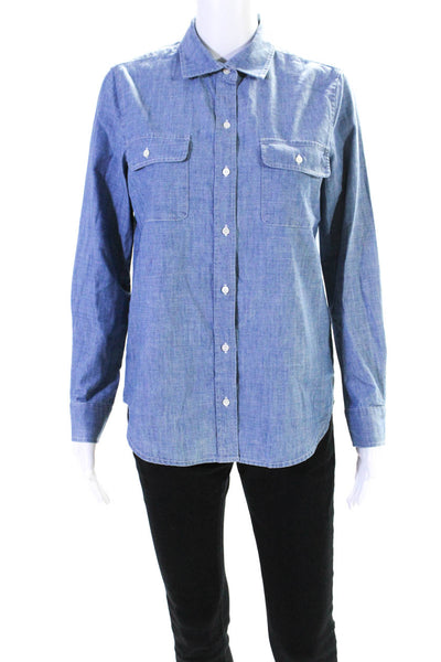 J. Mclaughlin Womens Button Front Collared Chambray Shirt Blue Size Small