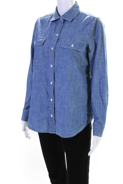 J. Mclaughlin Womens Button Front Collared Chambray Shirt Blue Size Small