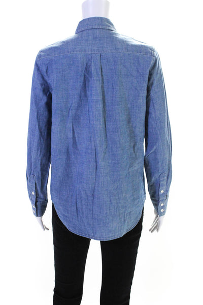 J. Mclaughlin Womens Button Front Collared Chambray Shirt Blue Size Small