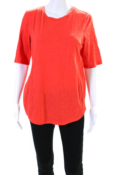 Eileen Fisher Womens Short Sleeve Crew Neck Tee Shirt Orange Cotton Size Small