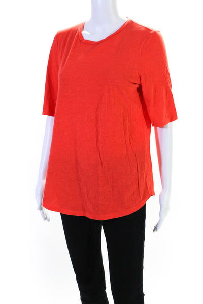 Eileen Fisher Womens Short Sleeve Crew Neck Tee Shirt Orange Cotton Size Small