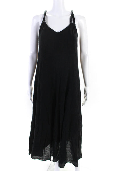 Garnet Hill Women's V-Neck Spaghetti Straps Flare Maxi Dress Black Size PL