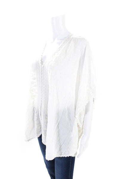 Melissa Odabash Women's V-Neck Sleeveless Embroidered Blouse White One Size