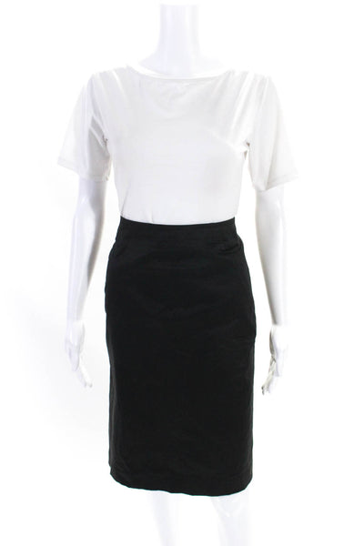 Theory Womens Cotton Back Zip Knee Length Pencil Skirt Black Size 6